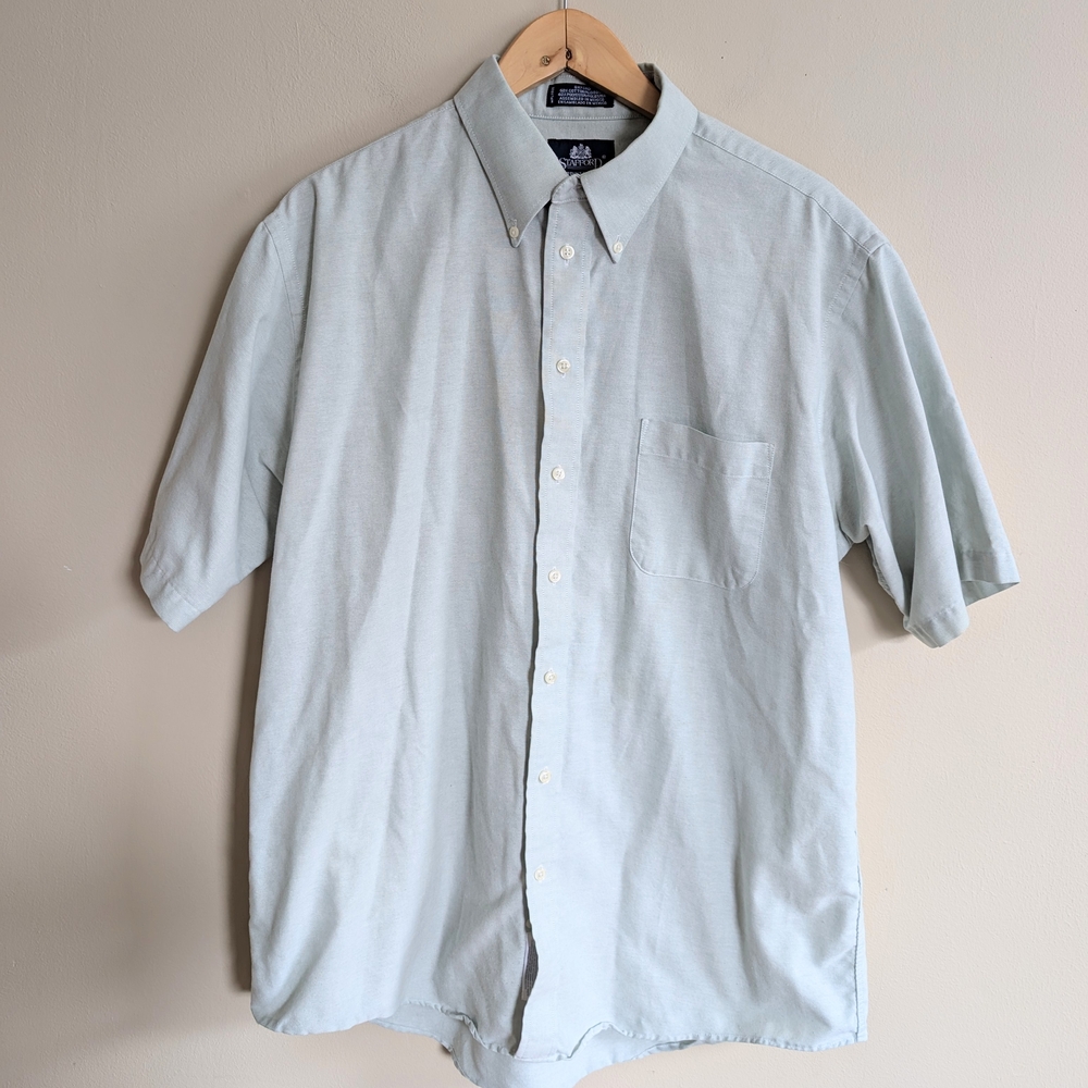 Vintage Stafford light green/aqua short sleeve button up shirt size 17